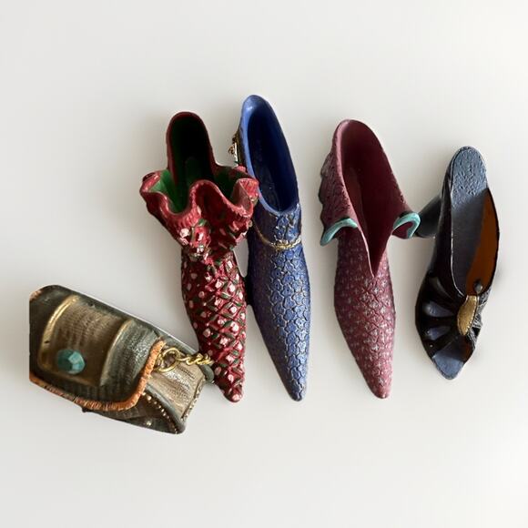 Unbranded Other - Vtg Victorian miniature collectible shoe ornaments And Purse set hanging loop 4”